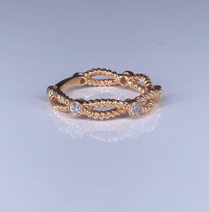 Rose Gold Twisted Rope Diamond Ring 18k 0.20ct Finger Size 6.5