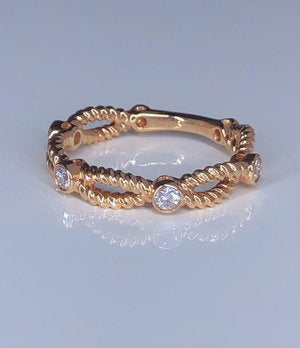 Rose Gold Twisted Rope Diamond Ring 18k 0.20ct Finger Size 6.5